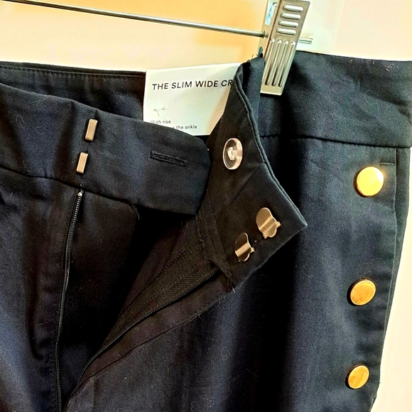 Ann Taylor Factory Navy Slim Wide Cropped Leg with Goldtone  Buttons Sz 16 Pants - Picture 10 of 10